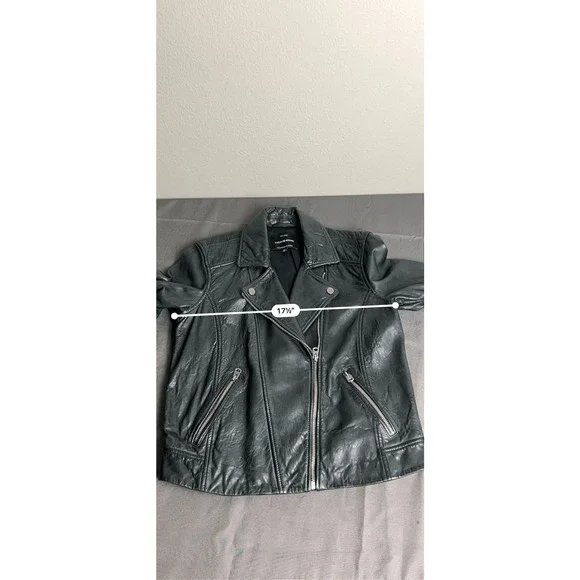 Lucky Brand Pin Dot Genuine Lamb Leather Moto Jacket Black S